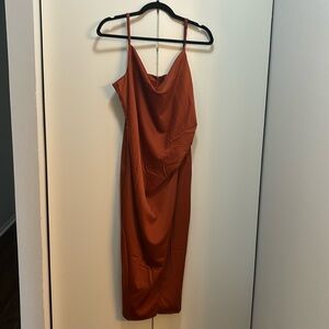 NEW LULU Hollywood Woman Bronze Satin Midi Dress
